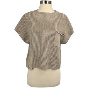 FB Beach Free People Freya Sweater Top Beige Size M Rib Knit Cotton Boxy Crop